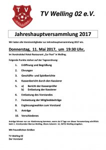 Einladung Jahreshauptversammlung 2017