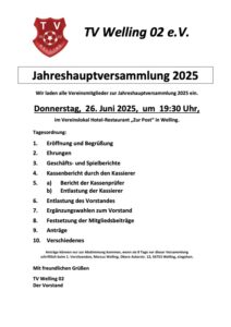 Mehr über den Artikel erfahren Einladung zur Jahreshauptversammlung 2025