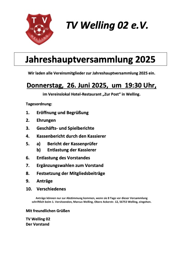 Du betrachtest gerade Einladung zur Jahreshauptversammlung 2025
